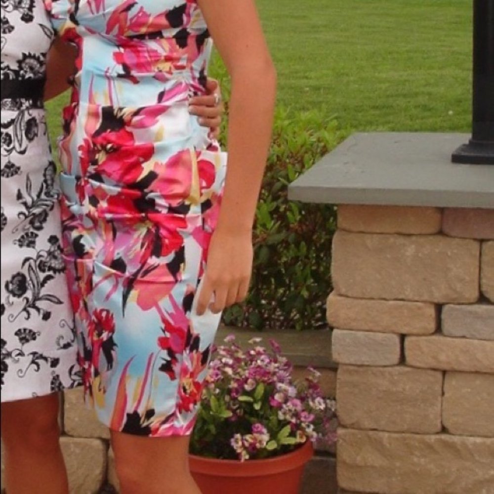 Cache Multicolored floral ruched tight dress size4